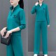 Casual Sportswear Cotton Two Piece Women Tracksuit - Green image
