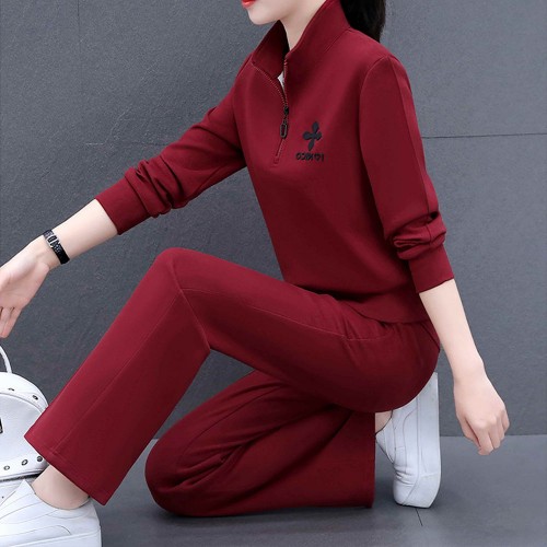 Casual Sportwear Cotton Two Piece Women Tracksuit - Red image