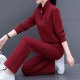 Casual Sportwear Cotton Two Piece Women Tracksuit - Red image