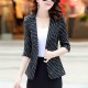 Lines Printed One Button Formal Style Women Coat - Black image