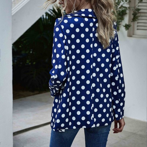 Loose Type Polyester Fabric Casual Polka-Dot Women Jacket - Blue image