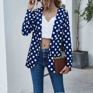 Loose Type Polyester Fabric Casual Polka-Dot Women Jacket - Blue
