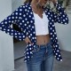 Loose Type Polyester Fabric Casual Polka-Dot Women Jacket - Blue image