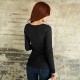 Long Sleeve Cotton Round Neck Casual Women Sweater - Black image