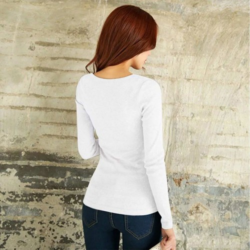 Long Sleeve Cotton Round Neck Casual Women Sweater - White image