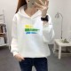 Leisure Style Printed Long Sleeve Cotton Women Hoodie - White image
