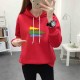 Leisure Style Printed Long Sleeve Cotton Women Hoodie - Red image