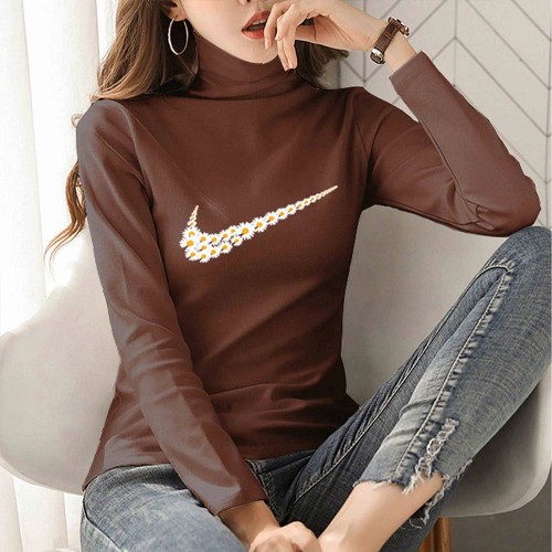 Leisure Style Full Sleeves Turtle Neck Women Sweater - Brown image
