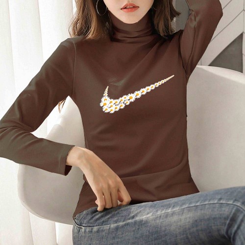 Leisure Style Full Sleeves Turtle Neck Women Sweater - Brown image
