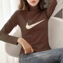 Leisure Style Full Sleeves Turtle Neck Women Sweater - Brown