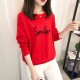 Round Neck Long Sleeve Cotton Women Sweater - Red image