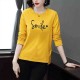 Round Neck Long Sleeve Cotton Women Sweater - Yellow image