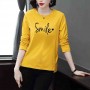 Round Neck Long Sleeve Cotton Women Sweater - Yellow