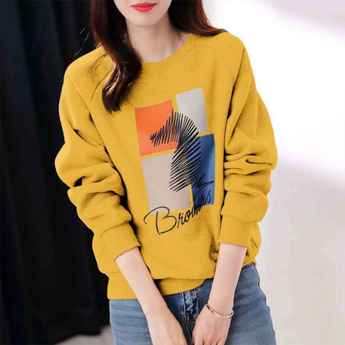 Cotton Long Sleeve Trendy Women Sweater - Yellow