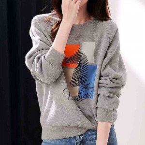 Cotton Long Sleeve Trendy Women Sweater - Grey