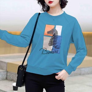 Cotton Long Sleeve Trendy Women Sweater - Blue