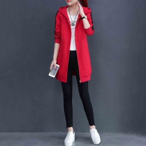 Casual Style Alphabet Printing Zip Up Long Hoodie - Red