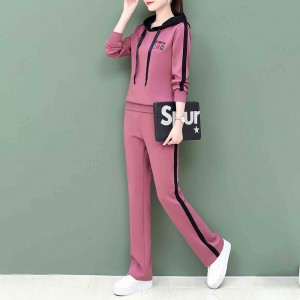 Sports Long Sleeve Drawstring Hooded Tracksuit - Pink