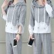 Drawstring Casual Style Hooded Women Tracksuit - Grey image