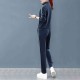 Sports Style Velvet Zip Closing High Neck Casual Tracksuit - Blue image