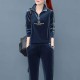 Sports Style Velvet Zip Closing High Neck Casual Tracksuit - Blue image