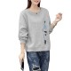 Retro Long Sleeve Cotton Fabric Round Neck Women Sweater - Grey image