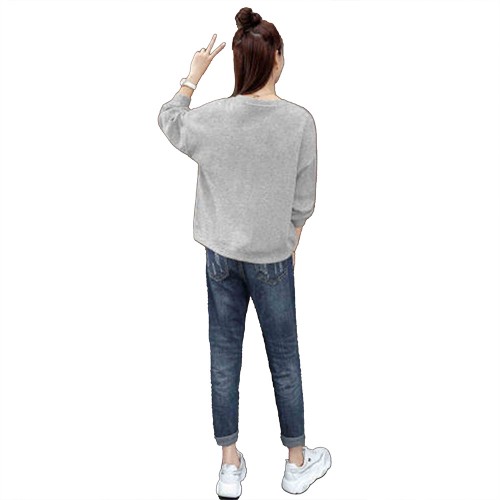 Retro Long Sleeve Cotton Fabric Round Neck Women Sweater - Grey image
