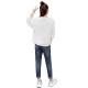 Retro Long Sleeve Cotton Fabric Round Neck Women Sweater - White image