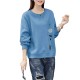 Retro Long Sleeve Cotton Fabric Round Neck Women Sweater - Blue