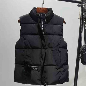 Leisure Style Zip & Button Closure Pockets Vest Shoulder Puffer Jacket - Black