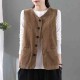 Double Pocket Shoulder Vest Button Closure Corduroy Coat - Brown image