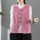 Double Pocket Shoulder Vest Button Closure Corduroy Coat - Pink image