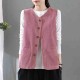 Double Pocket Shoulder Vest Button Closure Corduroy Coat - Pink image