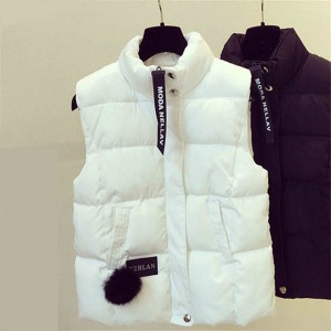 Leisure Style Zip & Button Clouser Pockets Vest Shoulder Puffer Jacket - White