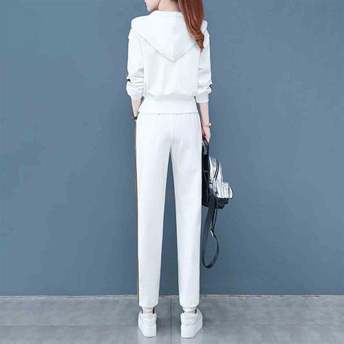 Embroidered Geometric Full Zipper Hooded Sportswear - White image