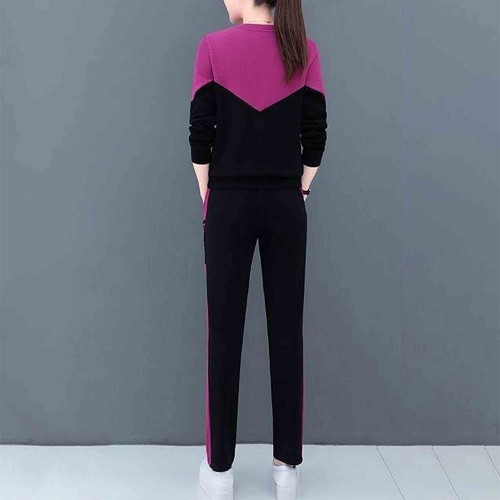 Leisure Style Vertical Alphabet Printing Round Neck Sportswear - Purple image