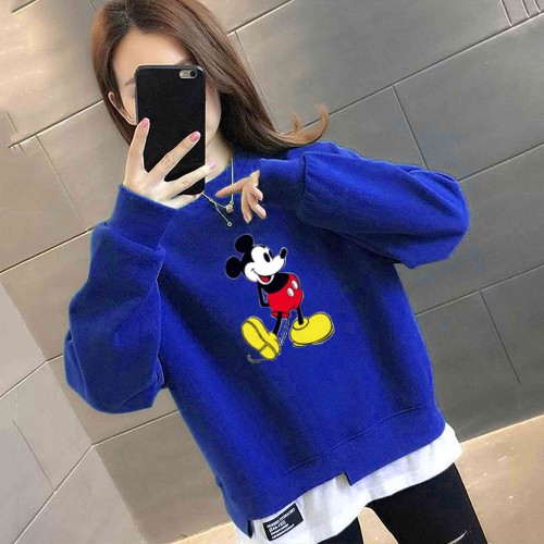 Trendy Round Neck Mickey Mouse Printed Tops Sweater - Blue image