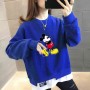 Trendy Round Neck Mickey Mouse Printed Tops Sweater - Blue