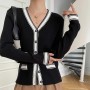 Soft Waxy Button Closure Cardigan Style Long Sleeve Sweater - Black