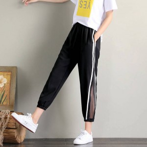 Casual Cropped High Waist Side Striped Beltless Trousers - Black