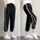 Casual Cropped High Waist Side Striped Beltless Trousers - Black image