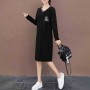 Casual Style V Neck Short Sleeve Slit Pocket Midi Dress - Black