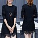 Sweet Style Round Neck Patch Pocket Lace Trim Mini Dress - Black image