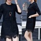 Sweet Style Round Neck Patch Pocket Lace Trim Mini Dress - Black image