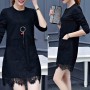 Sweet Style Round Neck Patch Pocket Lace Trim Mini Dress - Black
