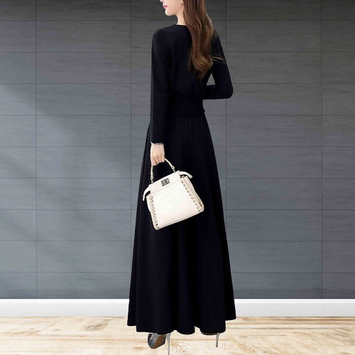Elegant Solid Suit Crop Top & Long Pants Slash Pockets Dress - Black image