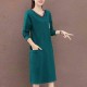 Casual Style V Neck Short Sleeve Slit Pocket Midi Dress - Green image