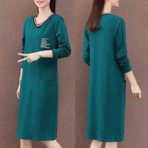 Casual Style V Neck Short Sleeve Slit Pocket Midi Dress - Green image
