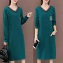 Casual Style V Neck Short Sleeve Slit Pocket Midi Dress - Green