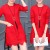 Sweet Style Round Neck Patch Pocket Lace Trim Mini Dress - Red
